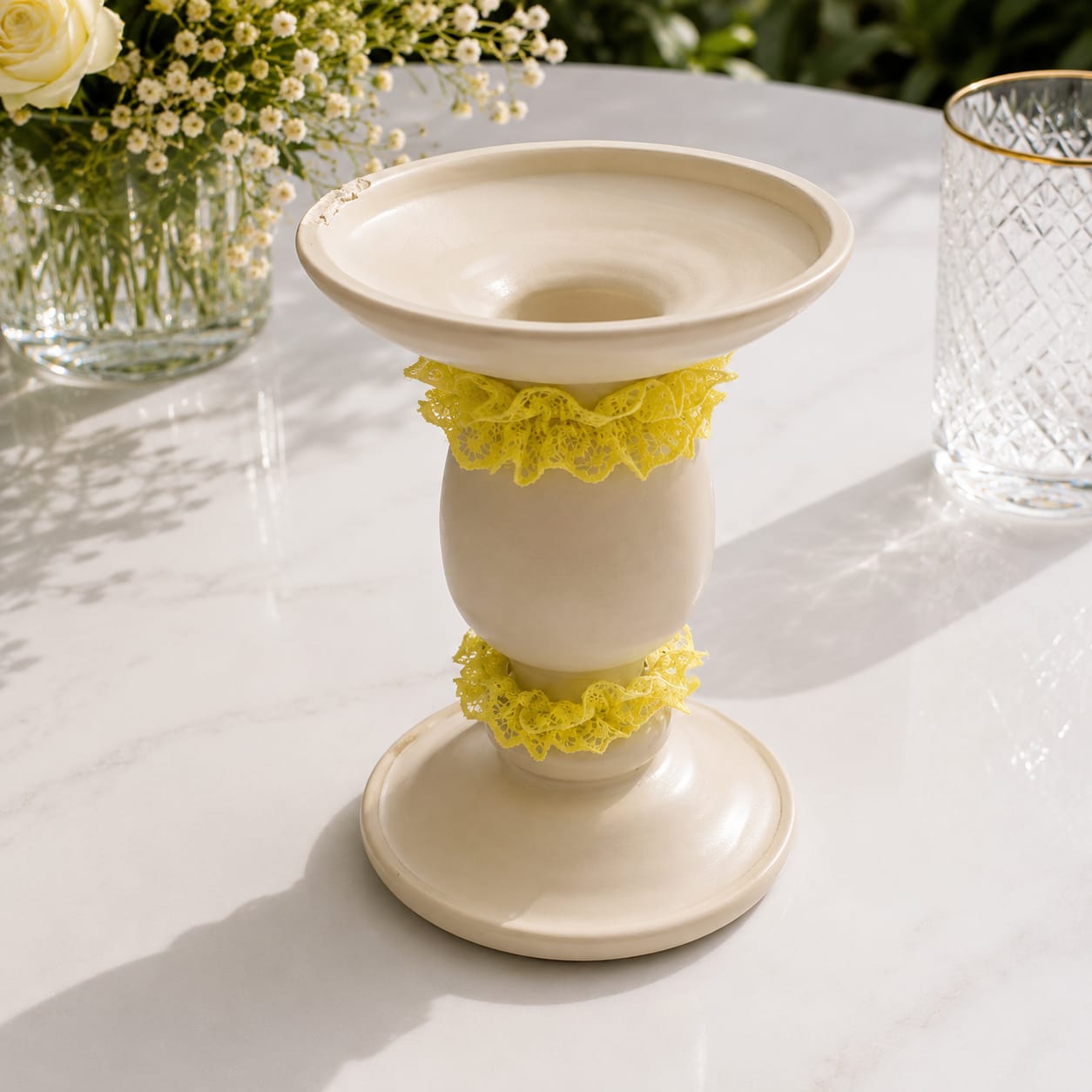 Ivory Bloom Pedestal Candle Stand