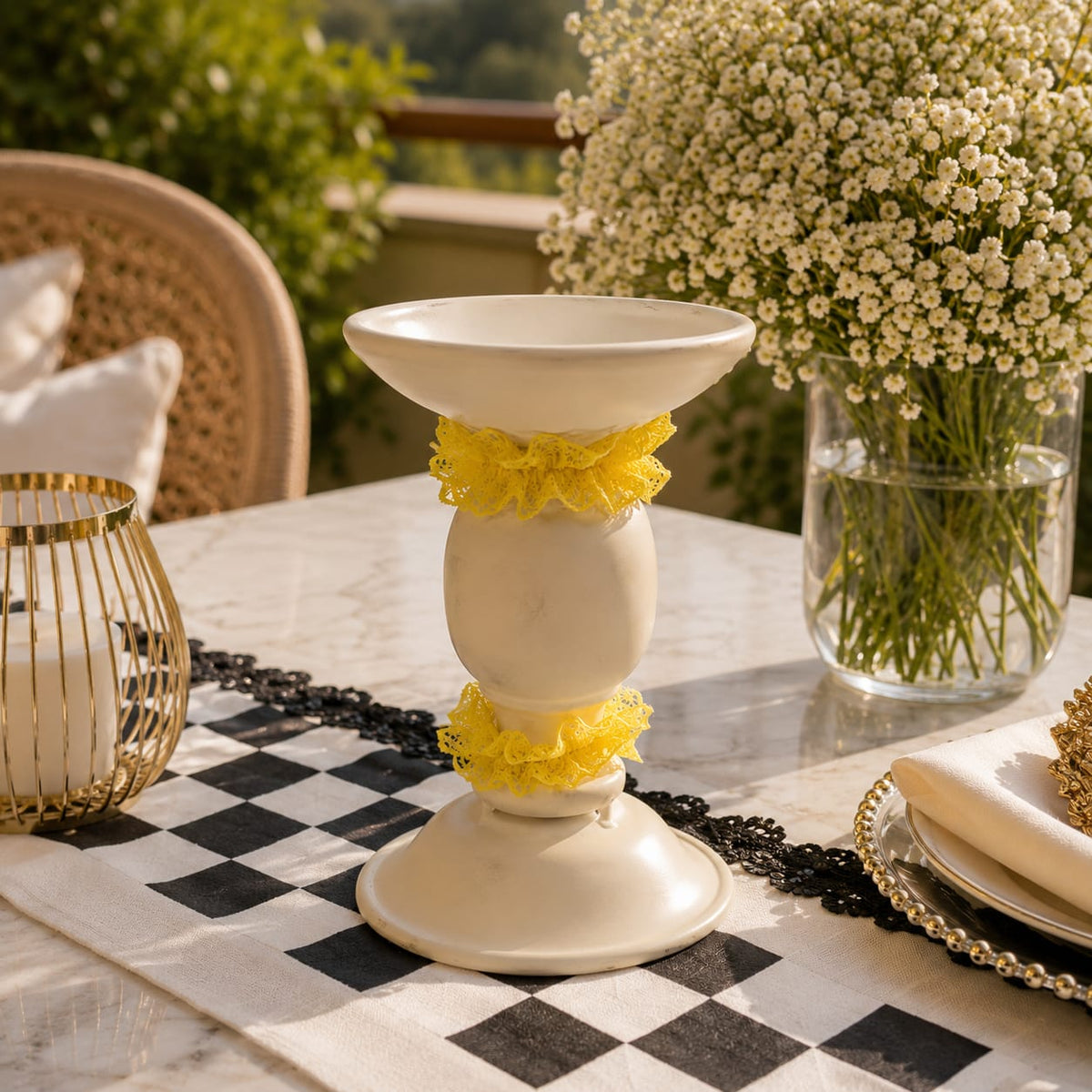 Ivory Bloom Pedestal Candle Stand