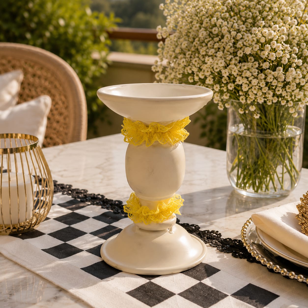 Ivory Bloom Pedestal Candle Stand