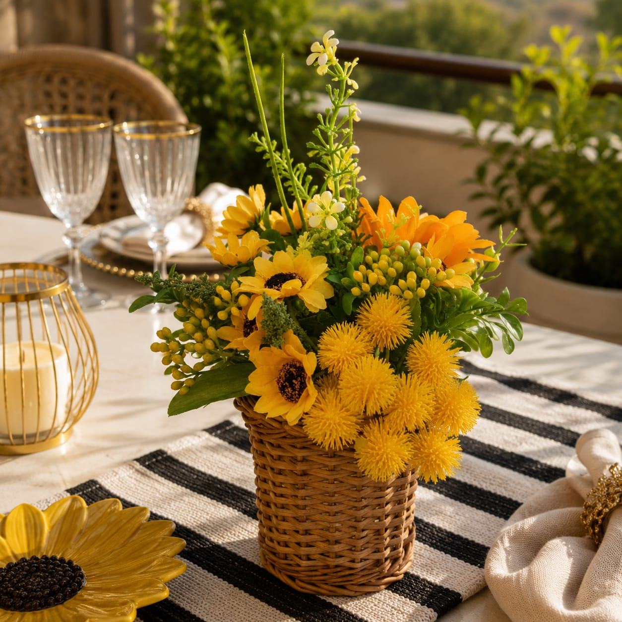 Sunflower Meadow Wicker Arrangement