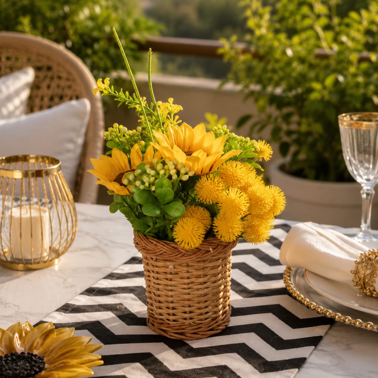 Sunflower Meadow Wicker Arrangement