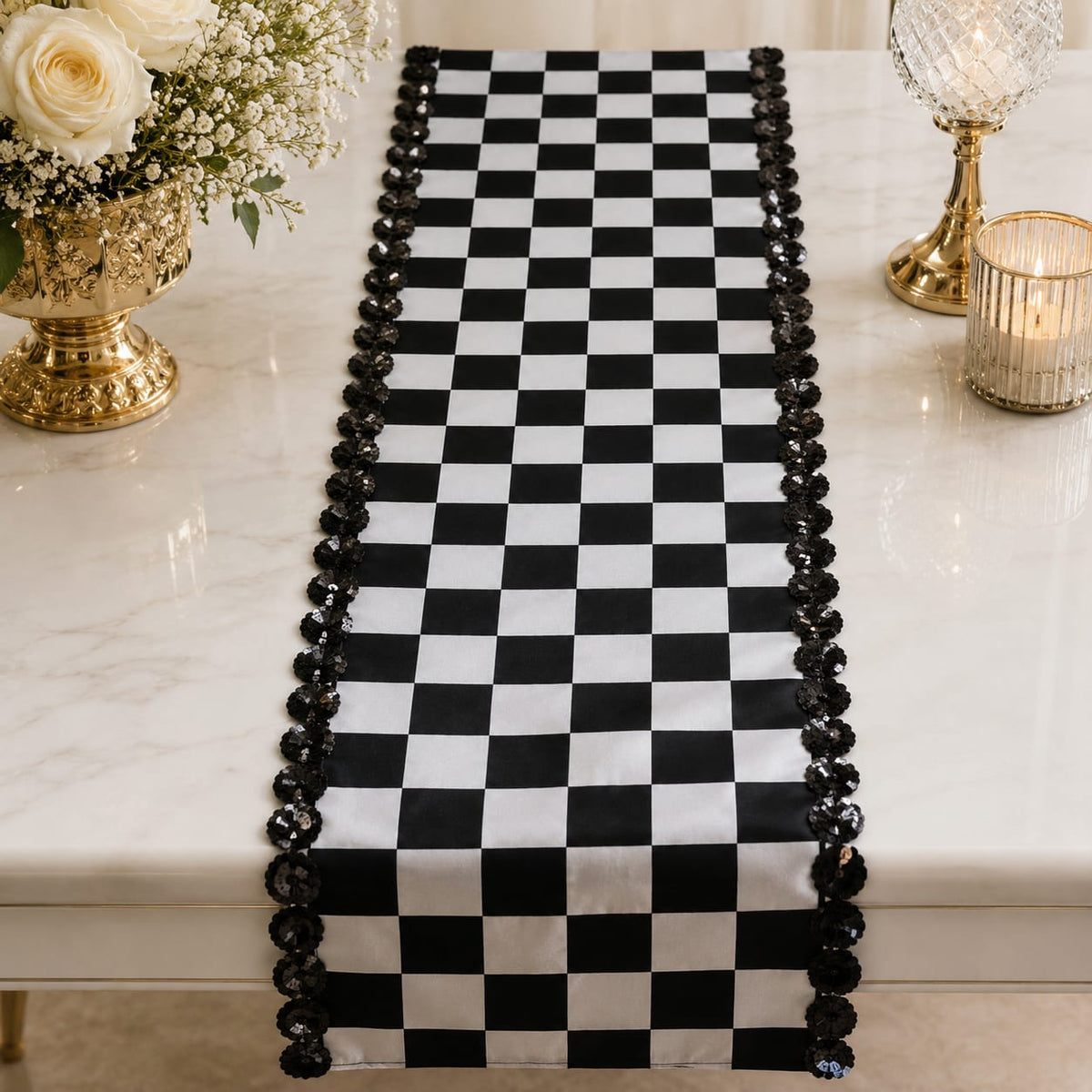 Monochrome Royale Checkerboard Table Runner