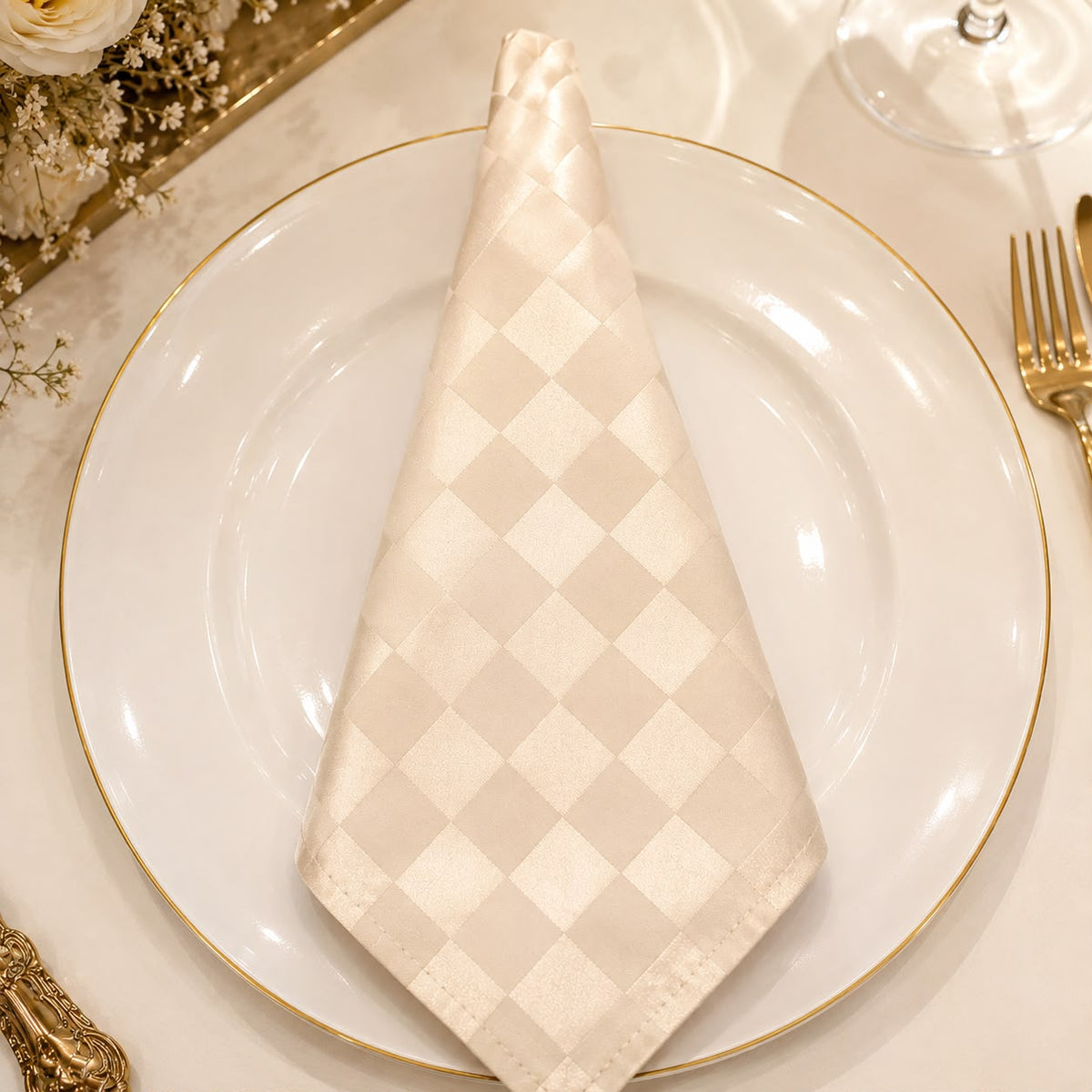 Ivory Checkered Satin Napkin
