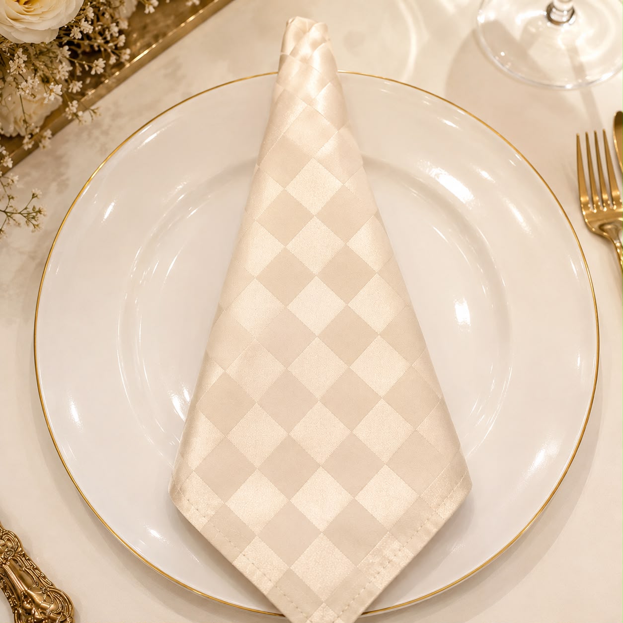 Ivory Checkered Satin Napkin