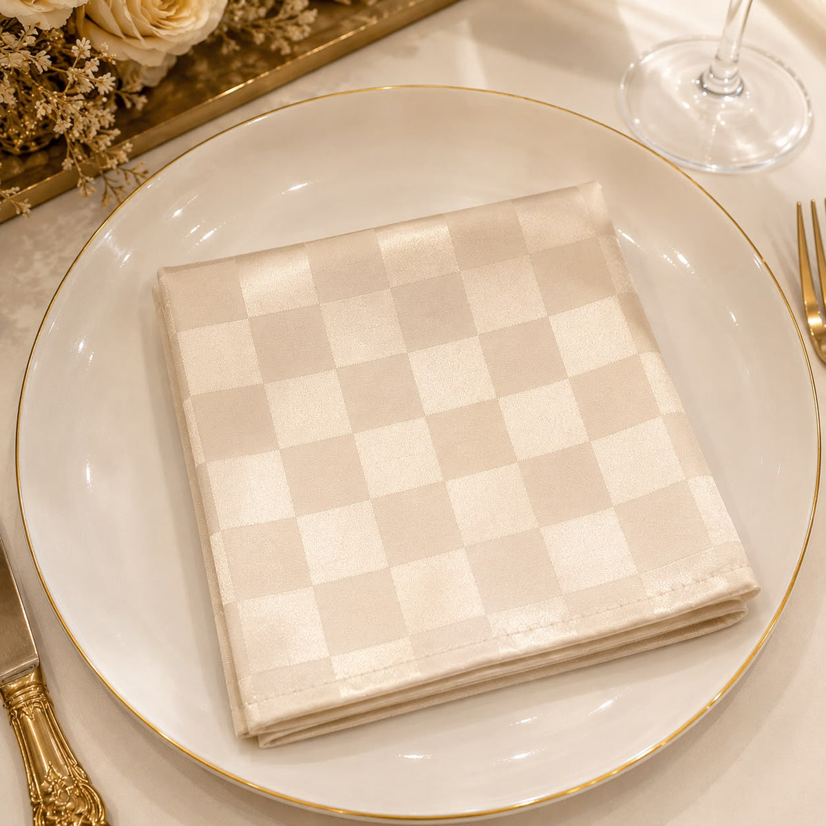 Ivory Checkered Satin Napkin