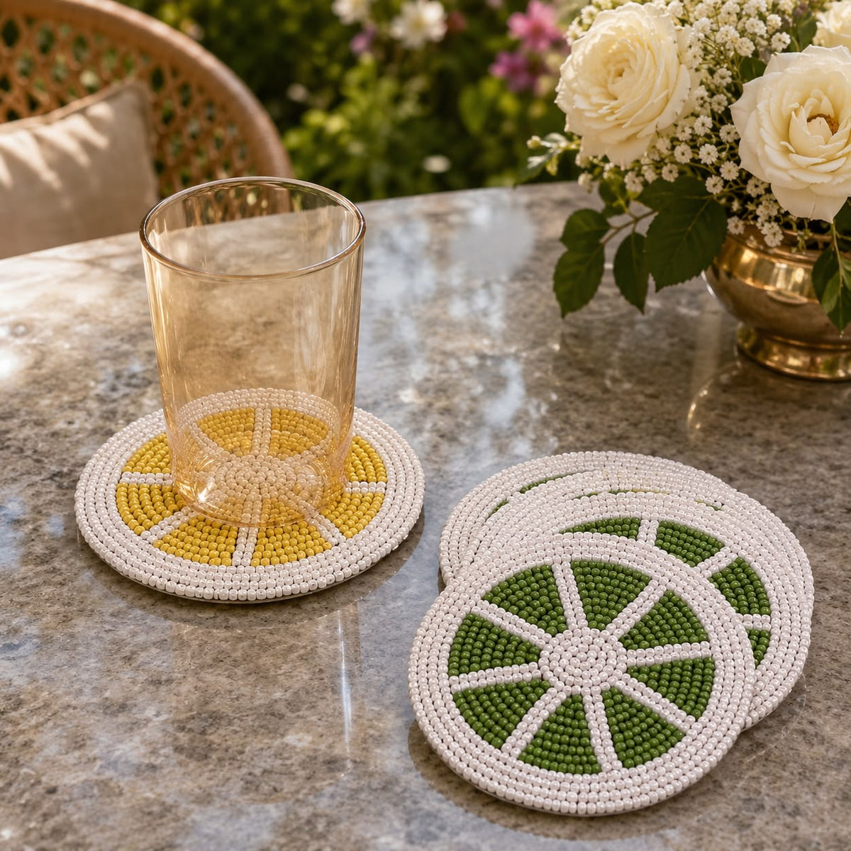 Citrus Bloom Beaded Coaster Set