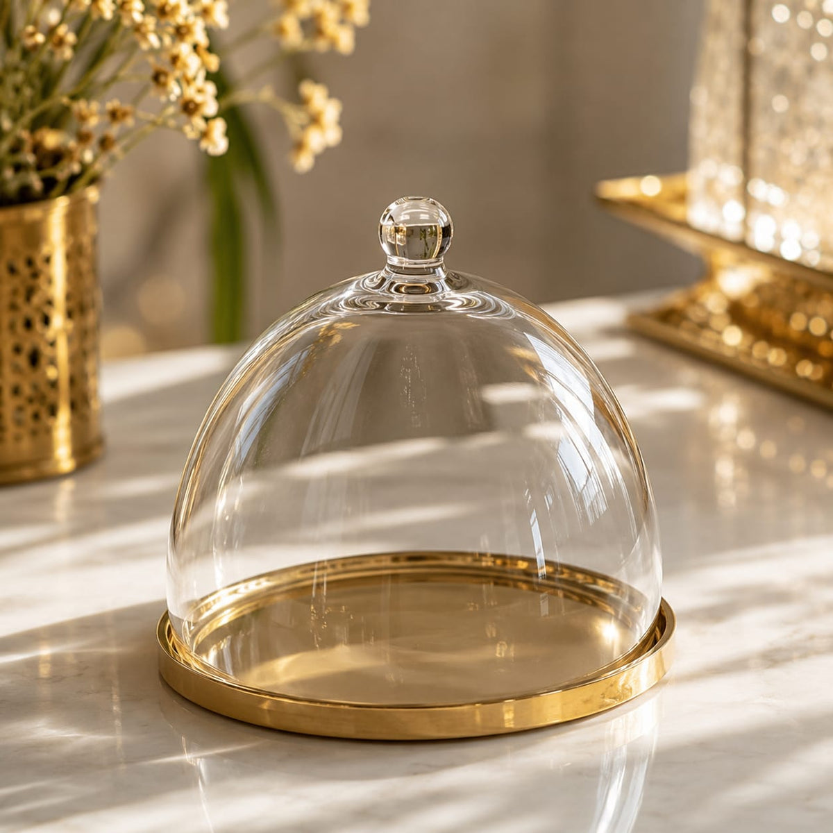 GOLD PLATE WITH MINI CLOCHE ( SET OF 2)