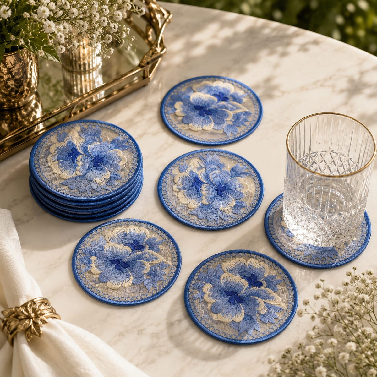 Azure Bloom Coaster Set