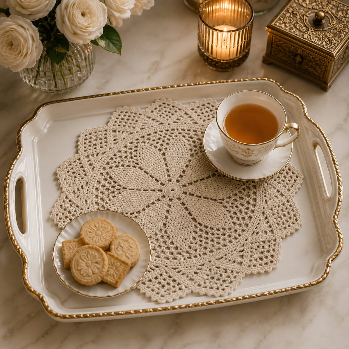 Ivory Lace Tray Cover
