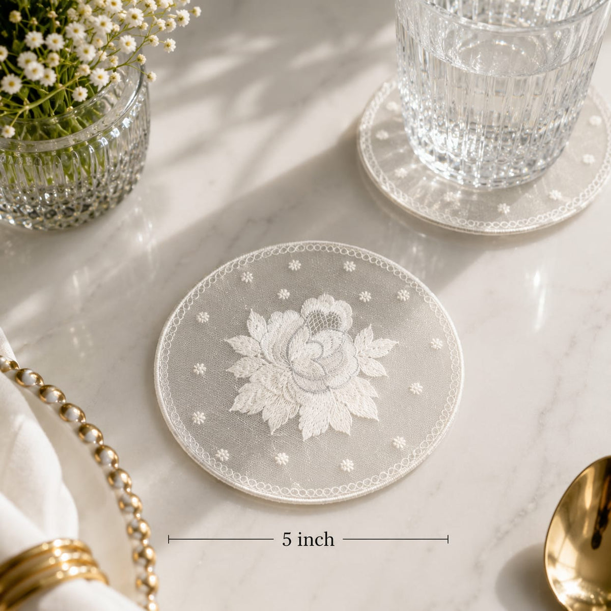 Ivory Bloom Lace Coaster
