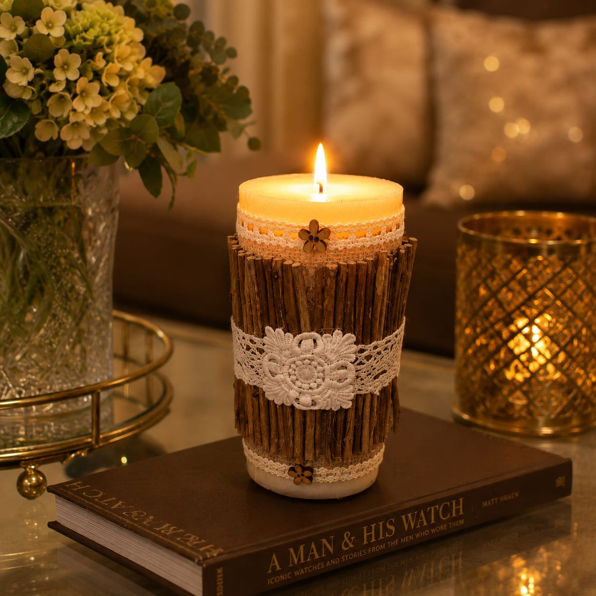 Rustic Lace Glow Candle Holder
