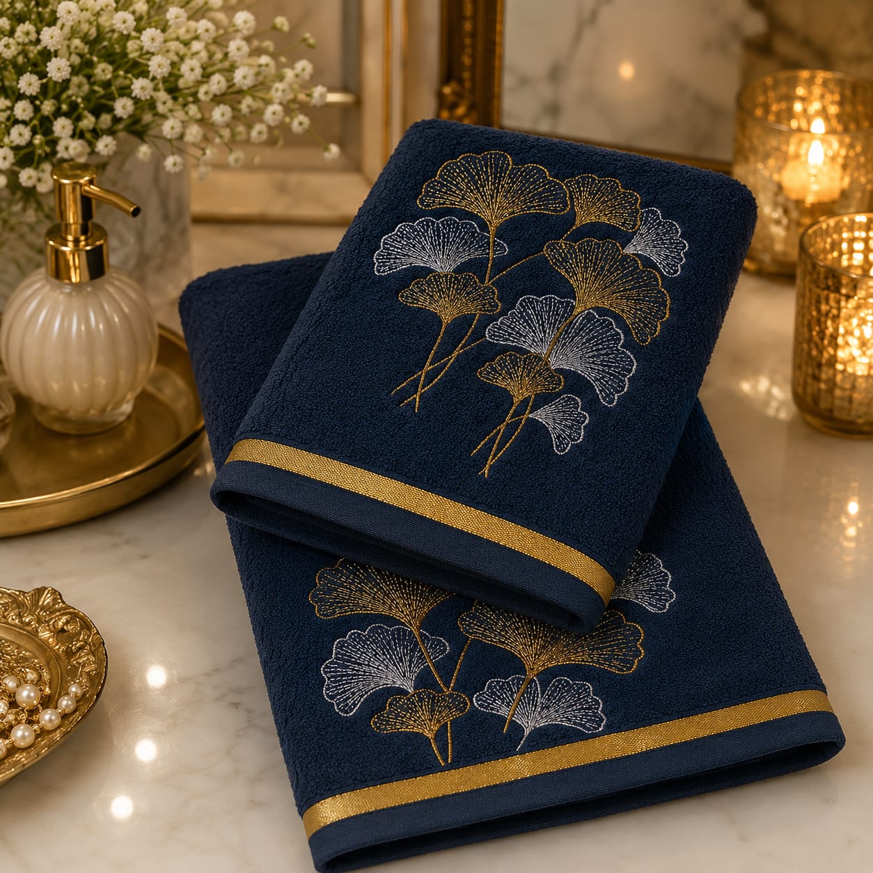 Midnight Ginkgo Towel Collection