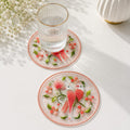 Coral Lovebirds Embroidered Coaster