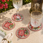 Rosé Lotus Bloom Embroidered Coaster Set