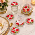 Royal Hibiscus Bloom Embroidered Glass Cover & Coaster Set
