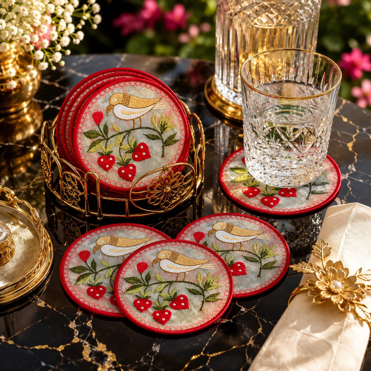Berry Blossom Songbird Coaster Set