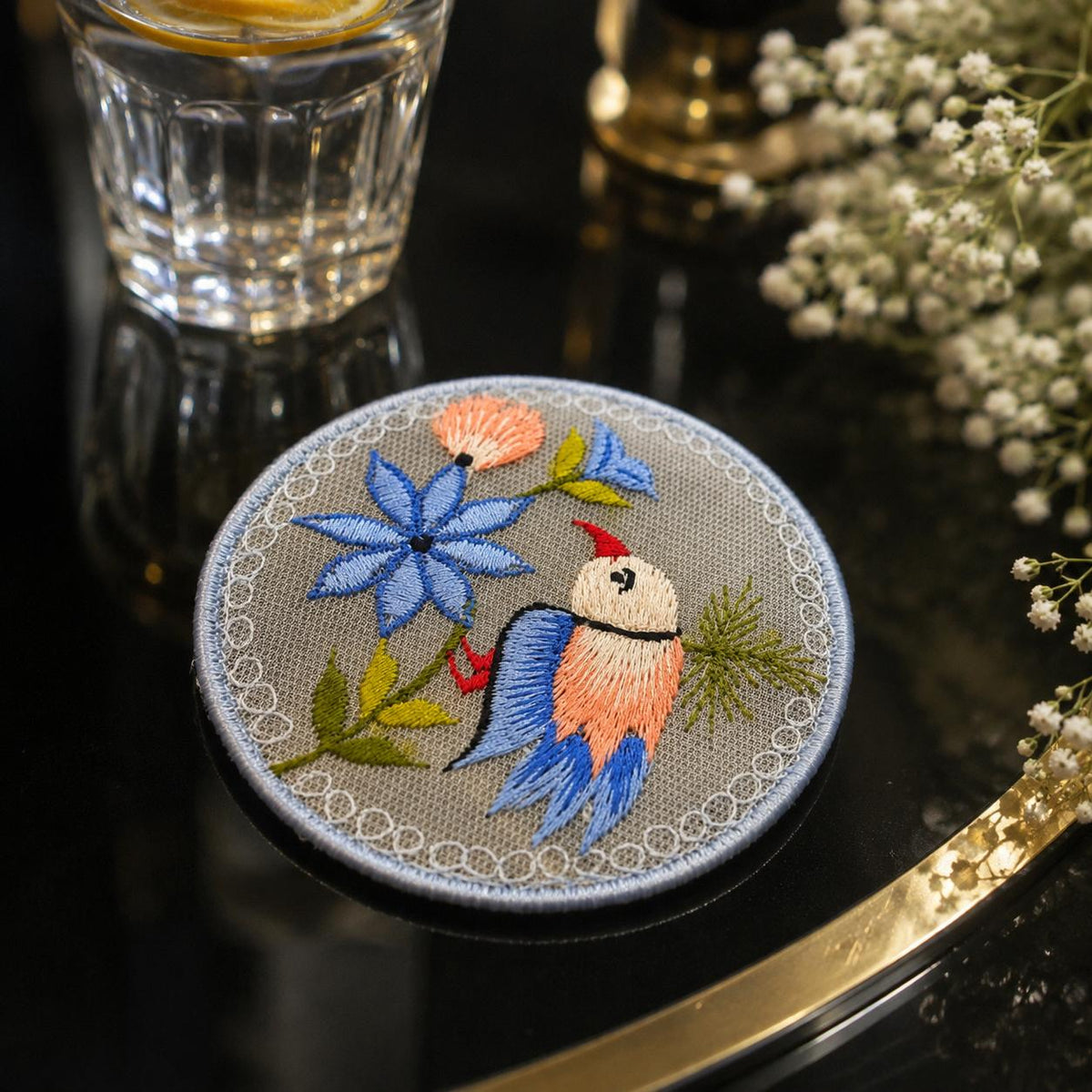 Azure Songbird Glass Coaster