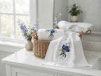 Blue Bloom Embroidered Towel Set