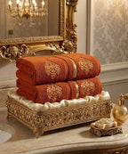 Royal Rust Embroidered Face Towels