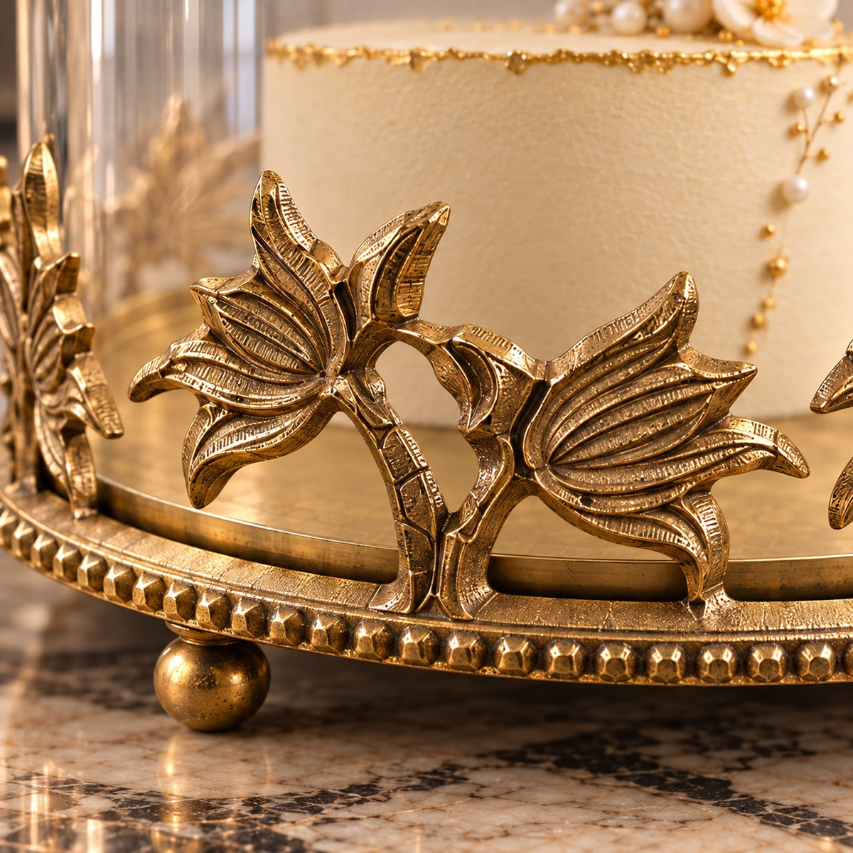 Golden Cake Stand with Glass Dome