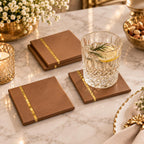 Luxe Tan Leather Coaster Set of 6