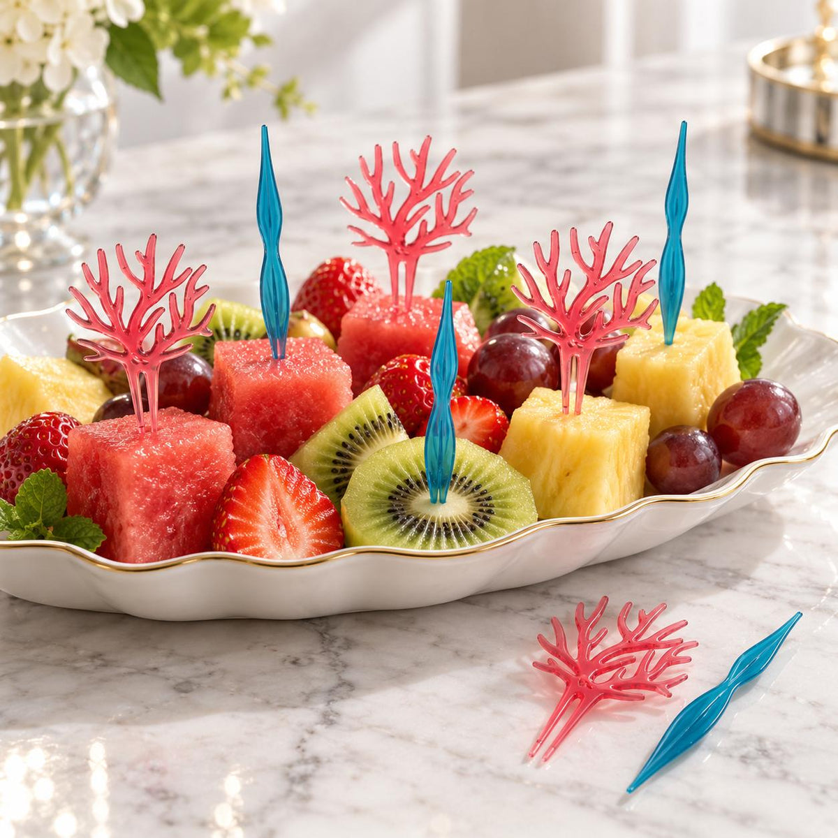 Coral Fruit Pick Set of 6