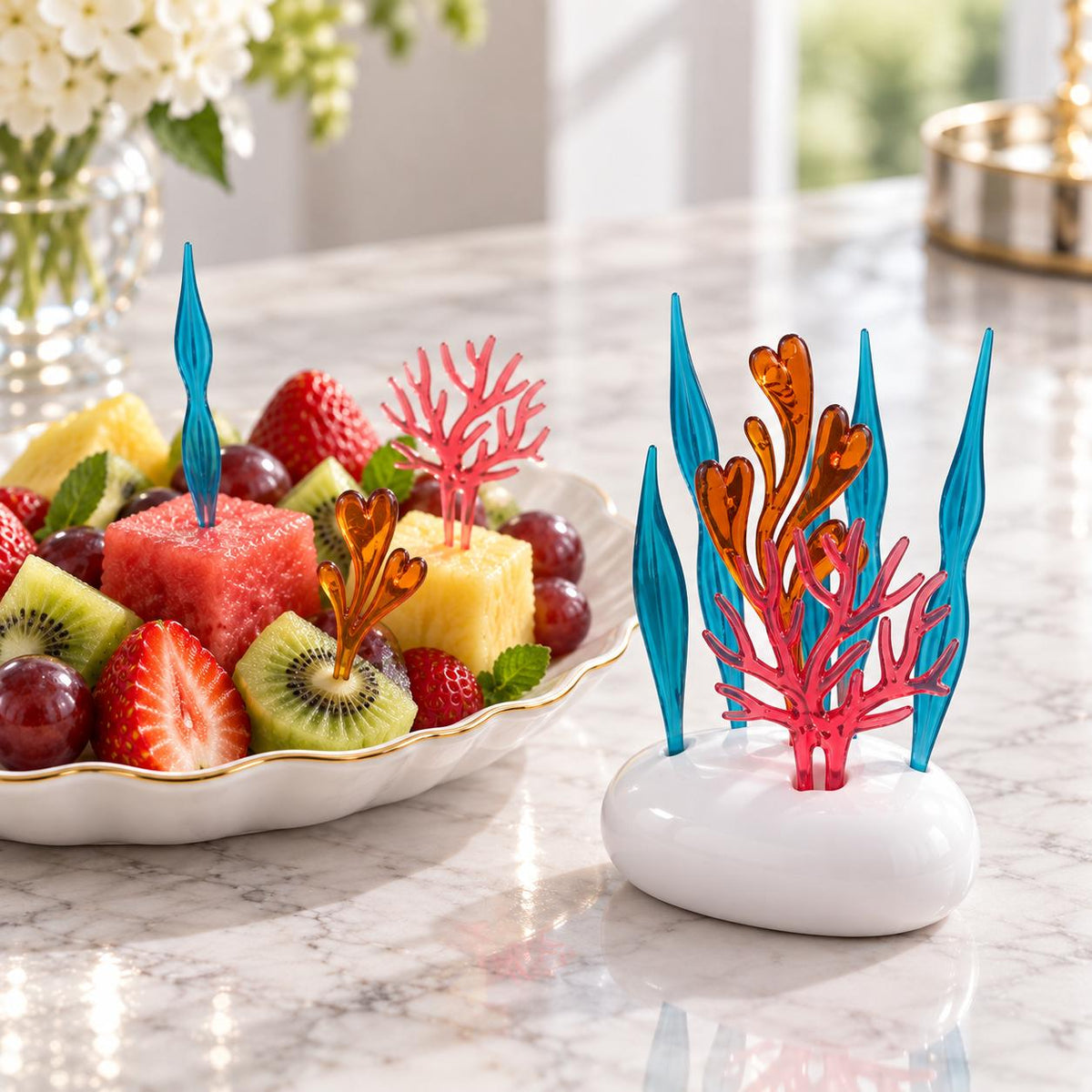 Coral Fruit Pick Set of 6