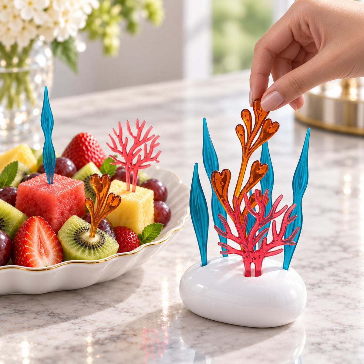 Coral Fruit Pick Set of 6