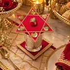 Handcrafted Red & Gold Festive Glass Cover