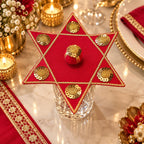 Handcrafted Red & Gold Festive Glass Cover