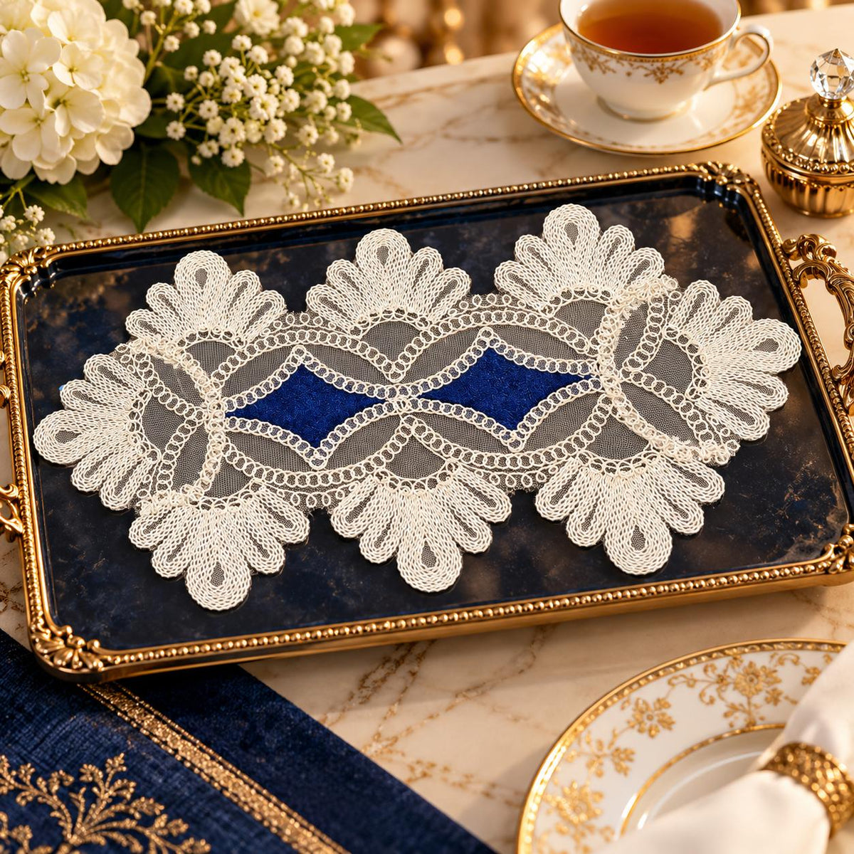 Royal Blue Lace Tray Cover