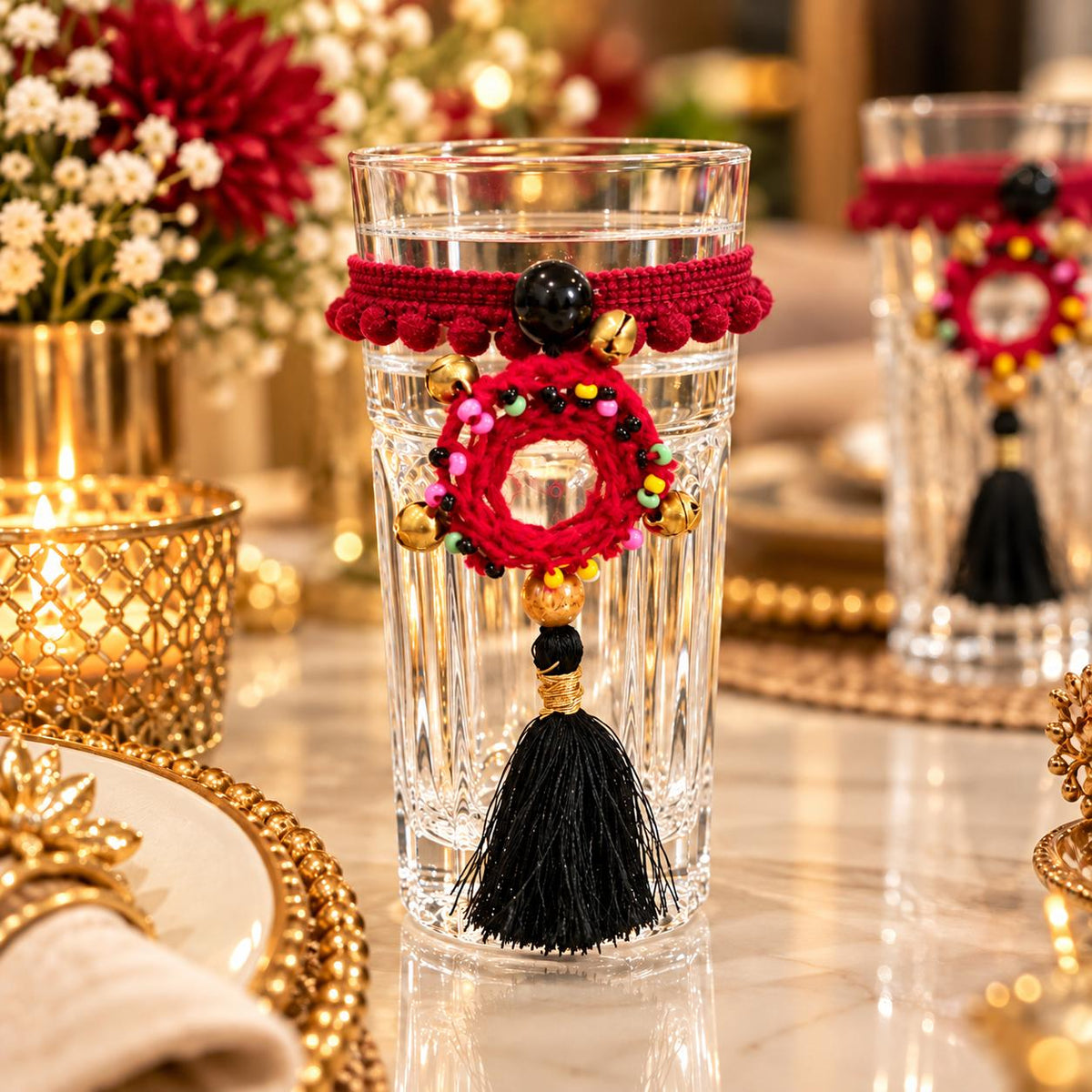 Gulrang Tassel Glass Charm come Napkin Ring