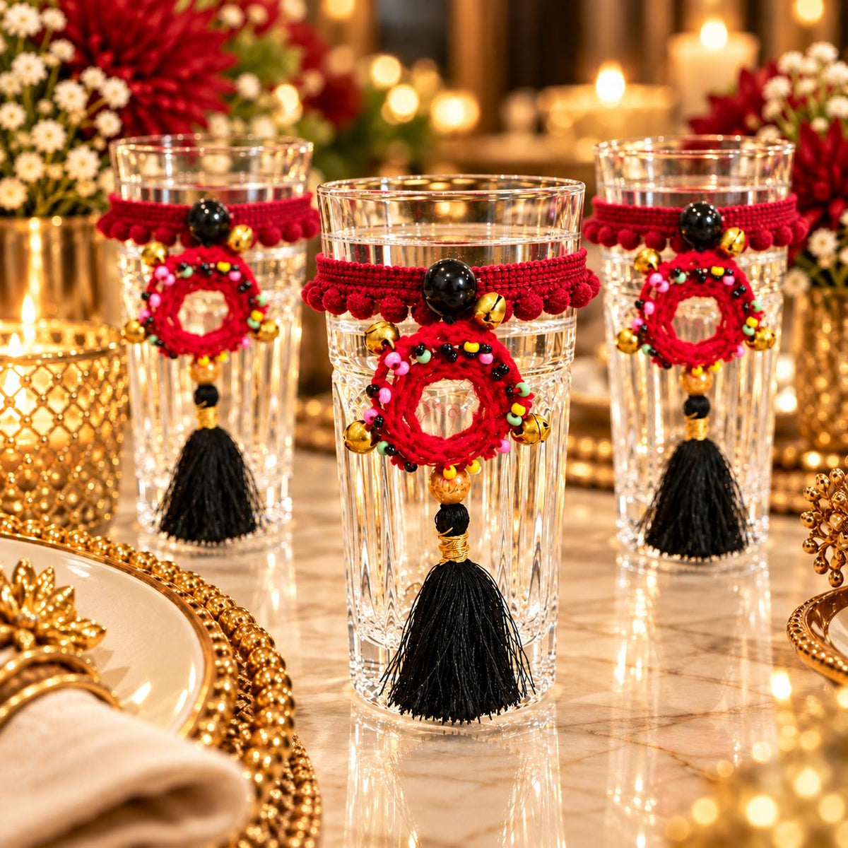 Gulrang Tassel Glass Charm come Napkin Ring