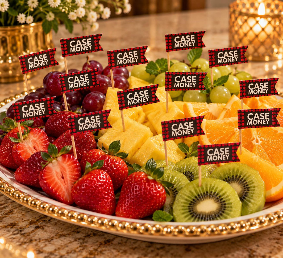 High Stakes Casino Money Flag Fruit Picks