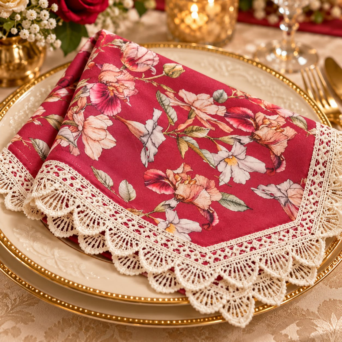 Elegant Red Floral Napkin
