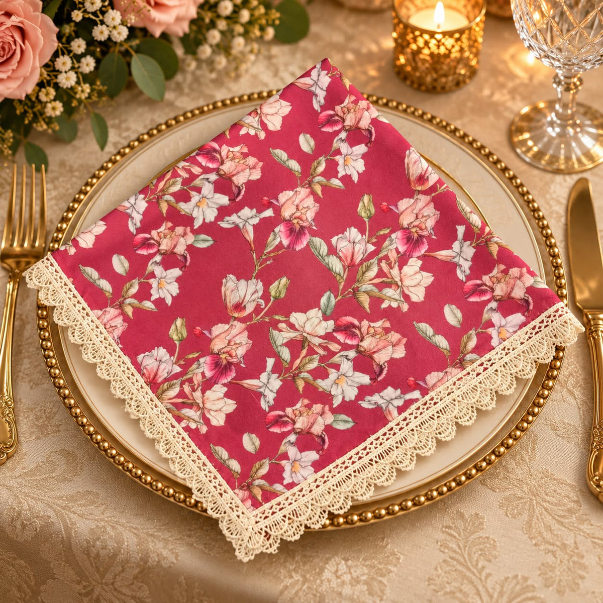 Elegant Red Floral Napkin