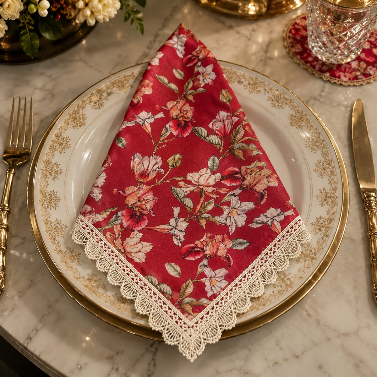 Elegant Red Floral Napkin