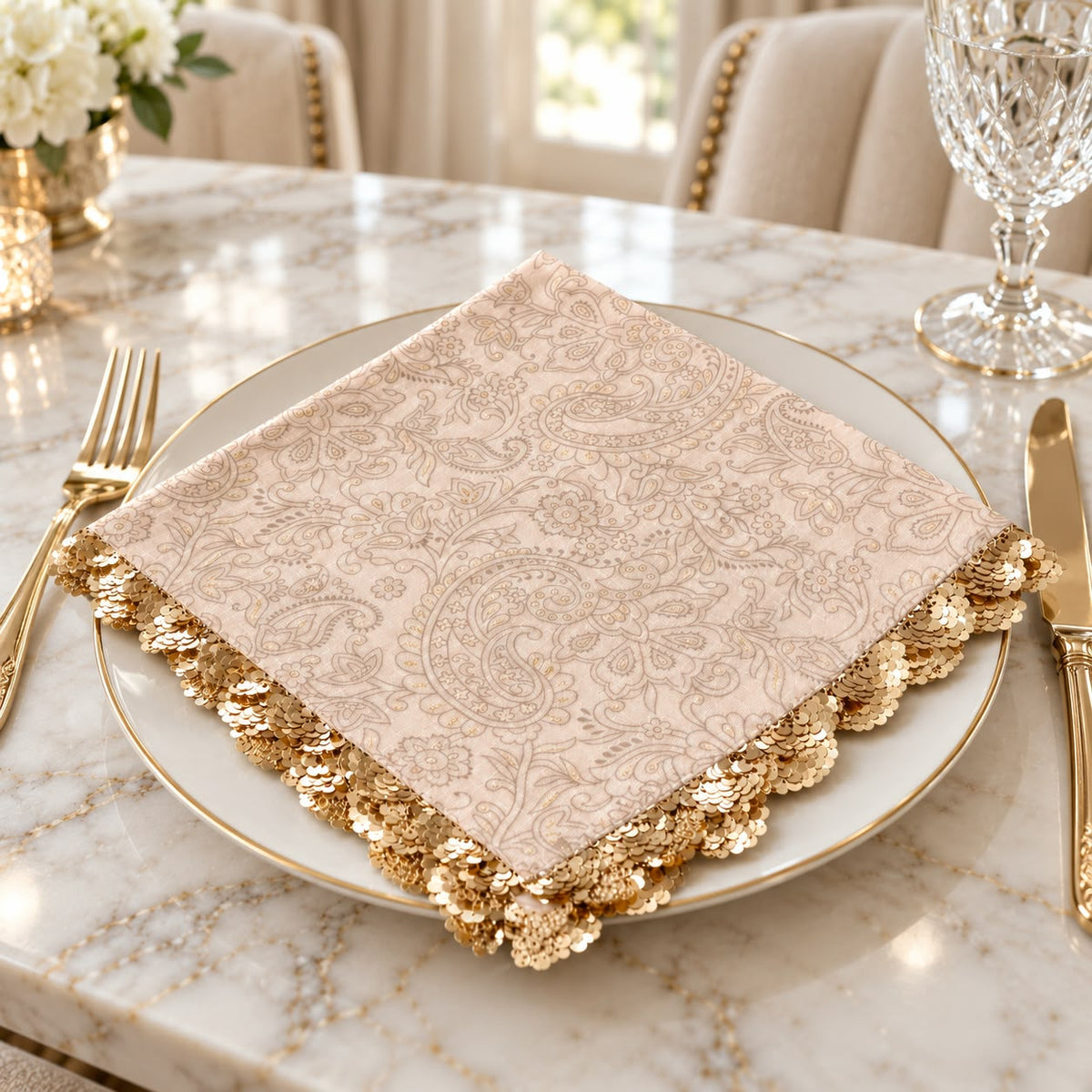 Elegant Gold and Ivory Luxury Napkin