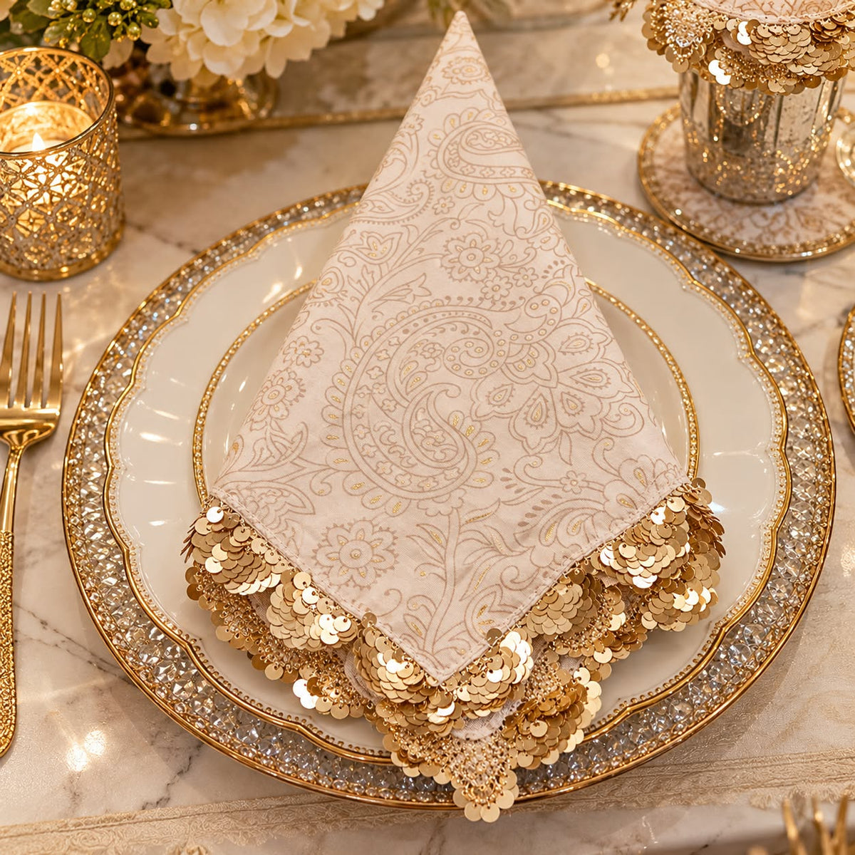 Elegant Gold and Ivory Luxury Napkin