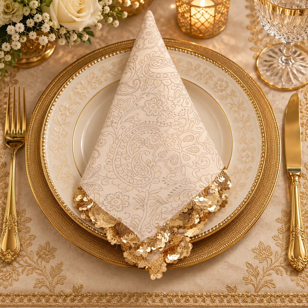 Elegant Gold and Ivory Luxury Napkin