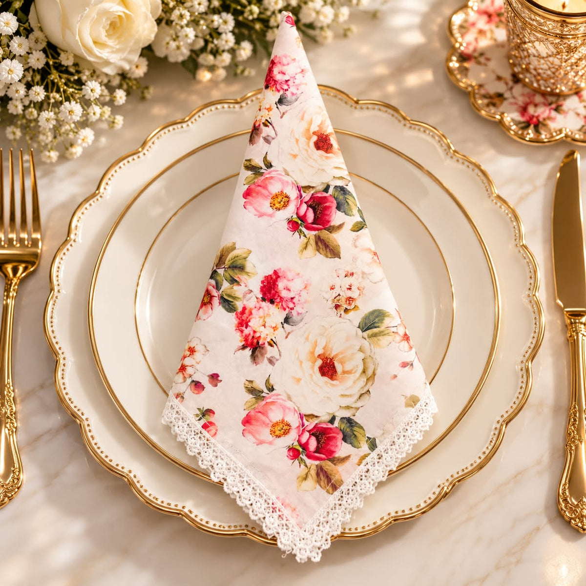 Ivory Blossom Floral Napkin