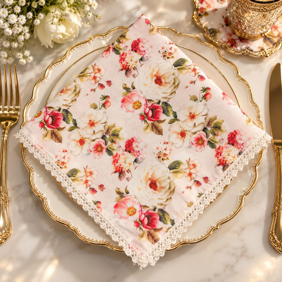 Ivory Blossom Floral Napkin