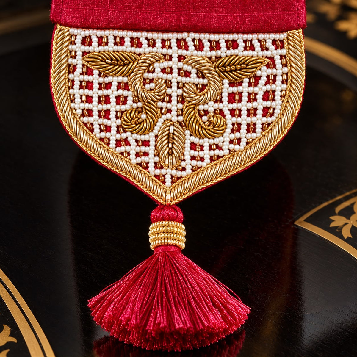 Royal Crimson Embroidered Cutlery Holder