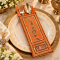 Royal Orange Embroidered Cutlery Holder