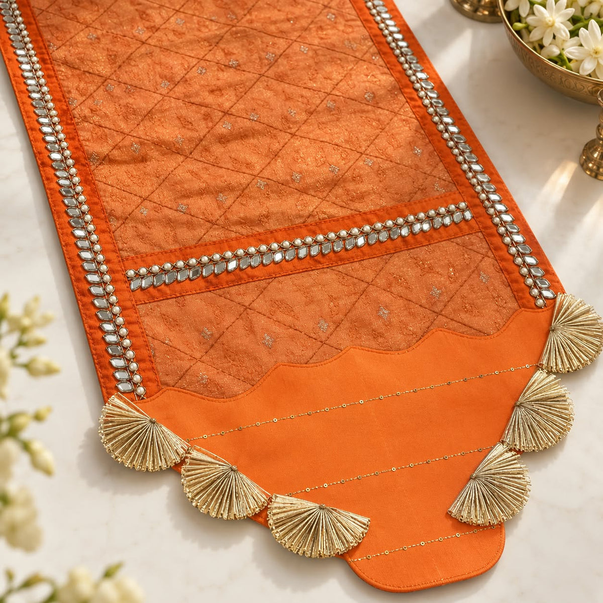 Royal Orange and Gold Embellished Table Runner