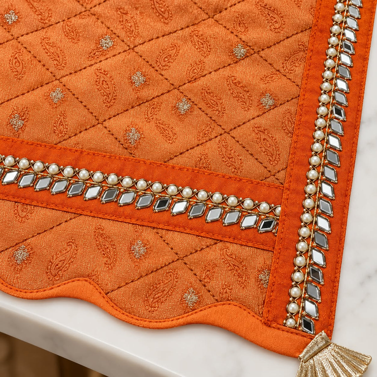 Royal Orange and Gold Embellished Table Runner