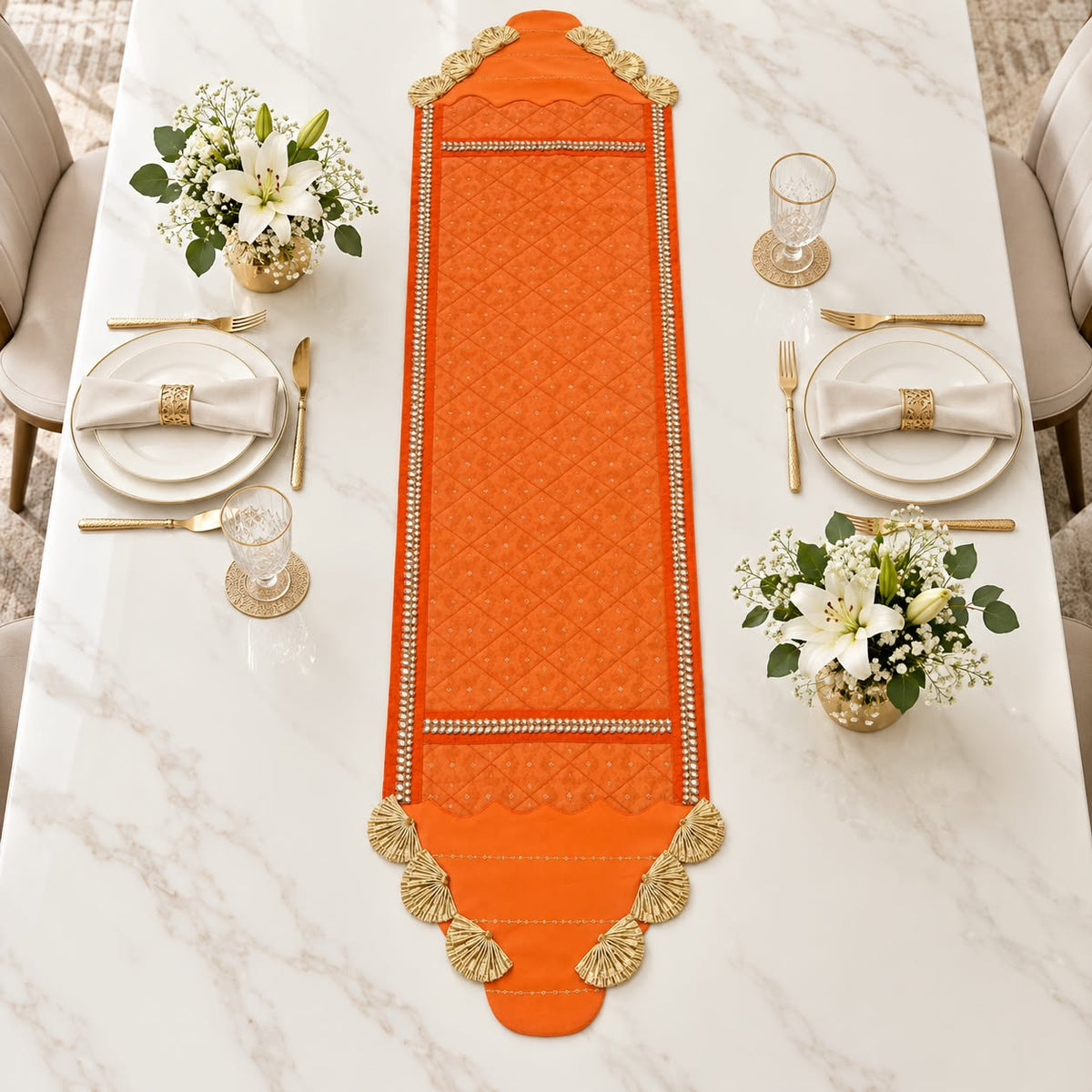 Royal Orange and Gold Embellished Table Runner