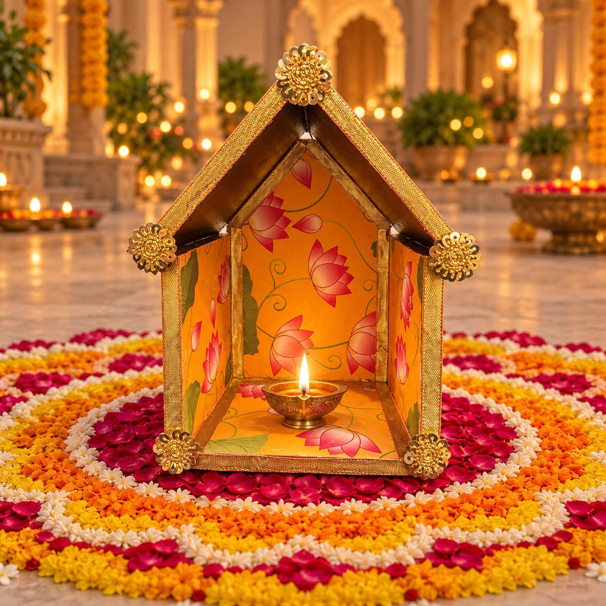 Pichwai Mirror Mosaic Diya House