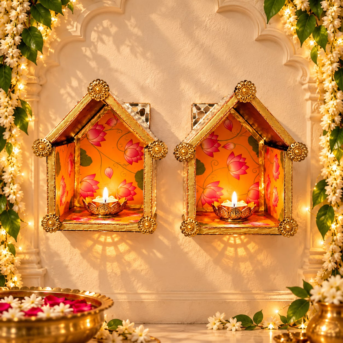 Pichwai Mirror Mosaic Diya House