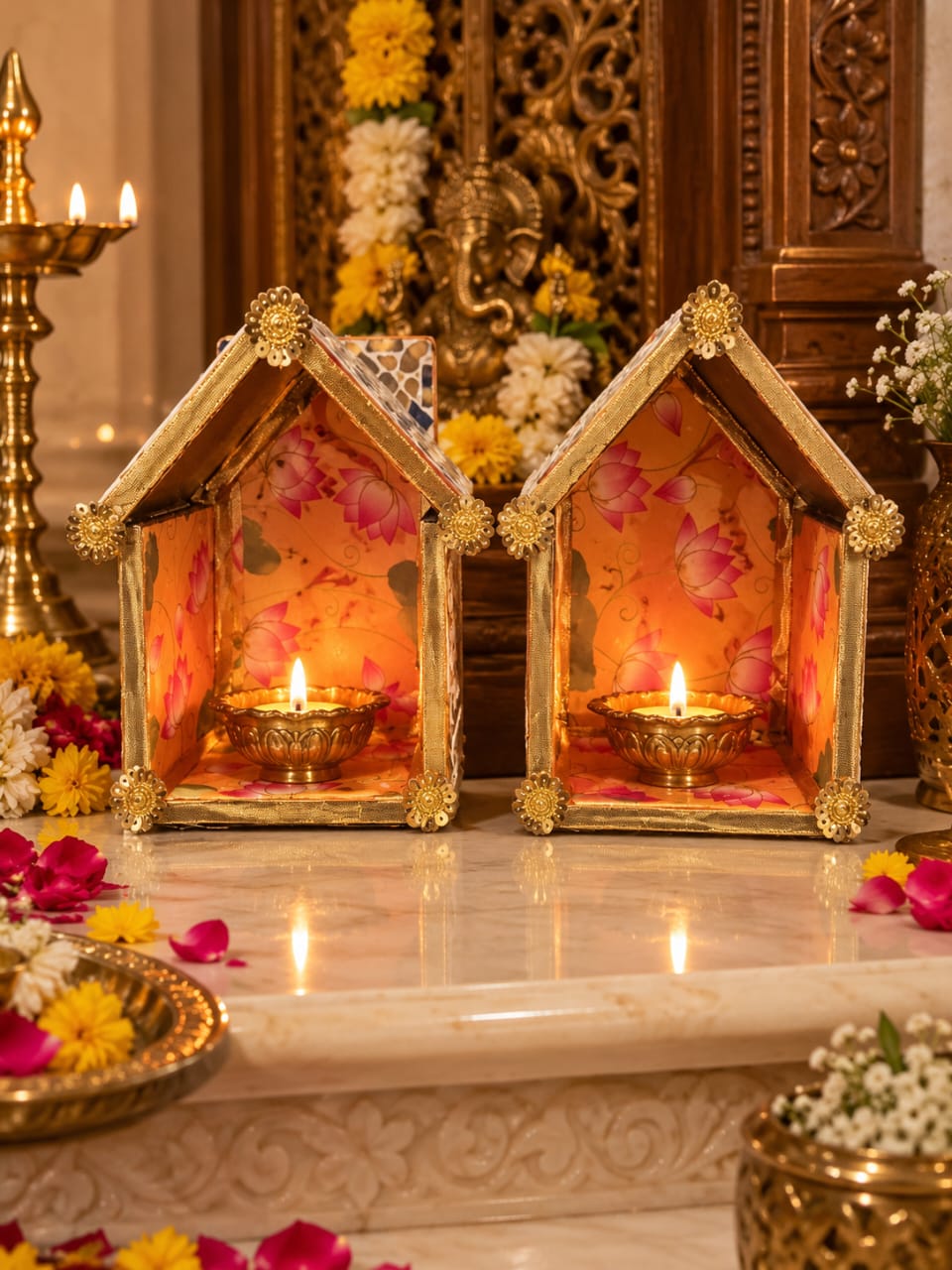 Pichwai Mirror Mosaic Diya House